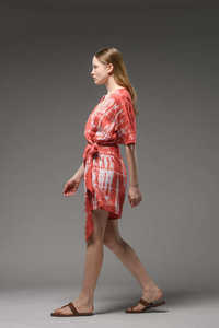 Women’s Red Tie Dye Wrap <b>Dress</b> Short Sleeve V Neck Mini <b>Dress</b> Casual <b>Summer</b> <b>Boho</b> Style Lightweight <b>Dress</b> - Product Image 5