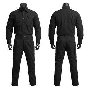 Mens Security Uniform 240 GSM Poly Cotton Ripstop <b>Black</b> Tactical Shirt <b>Pant</b> Set Custom Embroidery Print Logo - Product Image 1