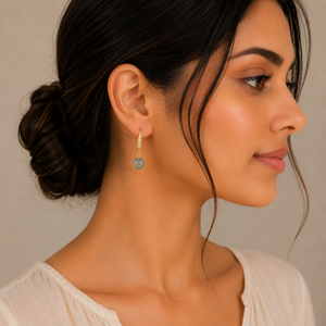 Gray Moonstone 23-24mm Round Shape With Zircon Ear Wire 925 Sterling Silver 18K Gold Plated <b>Earrings</b> - Product Image 5