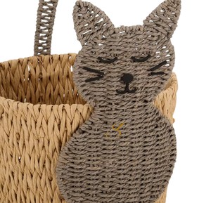 Cesta de Jacinto de Agua con Forma de Gato y Asa Larga, Caja Decorativa Tejida para Almacenamiento de Juguetes Infantiles - Product Image 4