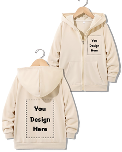 Customizable Youngsters' Casual Hooded Zip-Up Fleece Jacket Soft 100% Cotton Windproof Machine Washable Winter Comfort Fit Boys - Product Image 1