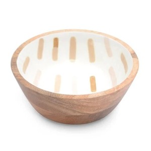 Tazón de madera hecho a mano con patrón minimalista tallado para servir comida, ideal para regalo, con tazón de madera esmaltada. - Product Image 2