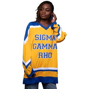 เสื้อโอเวอร์ไซส์สีน้ำเงินทอง Sigma Gamma Rho Hockey สำหรับทุกเพศ สไตล์สตรีทแวร์สำหรับชมรมกีฬากรีก - Product Image 1