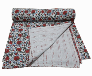 Cotton <b>Quilt</b> Set Floral Pattern Pigment Printed Classic Design All-Season Home Use Folded Style - Product Image 5