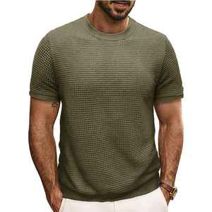 Mens Summer <b>Waffle</b> Short Sleeve Fitness High Street Regular Fit Solid Breathable Soft Fabric Casual Wear T <b>Shirt</b> - Product Image 2