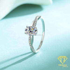 Elegant Round Cut Moissanite Engagement <b>Ring</b> <b>925</b> Sterling <b>Silver</b> Curved Band Bridal Jewelry Classic Wedding Gift For Women - Product Image 2