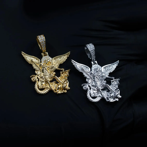 Pendentif Saint Michel en Moissanite Plaqué Or 14K, Collier Archange en Argent Sterling 925, Bijoux Religieux Hip Hop, Petite Pièce - Product Image 1