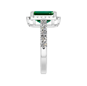 Esmeralda corte solitario Halo anillo 925 Plata oro blanco certificado precio barato comprar a granel al por mayor personalizado OEM ODM joyería de boda - Product Image 2