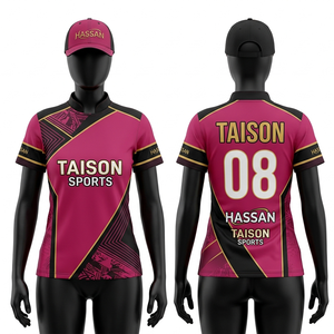 เสื้อสนุกเกอร์ผู้หญิง พรีเมียม 160 GSM โพลีเอสเตอร์ผสมสแปนเด็กซ์ ระบายอากาศได้ดี สีชมพู ดำ ทอง ดีไซน์ลายแผง  ย้อมสีแบบซับลิเมชั่น  โลโก้สั่งทำได้ - Product Image 1