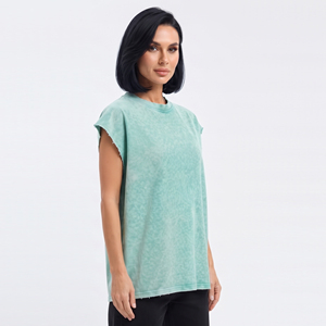 Débardeur en coton lavé pour femme, col rond, sans manches, coupe ample, tricoté, style vintage, avec épaules dégagées - Product Image 1