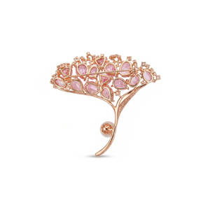 Broche romantique en or rose avec pierres roses taillées en forme de poire et perle d'eau de mer pour femme, bijoux de mariage - Product Image 2
