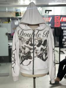 เสื้อฮู้ดซิปแบบแพทช์เวิร์คหลากสีทรงโอเวอร์ไซส์ลายกราฟิกสตรีทแวร์ แขนเสื้อตัดสี ผ้าหนา - Product Image 2
