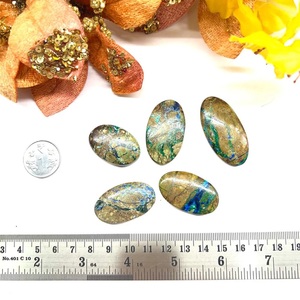 Cabujones ovalados de azurita y malaquita natural, verde, azul, marrón, multicolor, pulidos, iridiscentes, para la fabricación de joyas, piedras preciosas sueltas. - Product Image 3