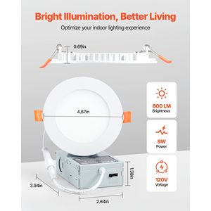 Confezione da 12 Faretti LED Ultra-Sottili da Incasso Senza Cornice da 4 Pollici, 5CCT con 2700K/3000K/3500K/4000K e Scatola di Giunzione - Product Image 2