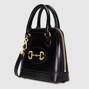 Sac à bandoulière en cuir véritable noir pour femme, sac à main dôme avec fermeture éclair et quincaillerie dorée pour les trajets quotidiens - Product Image 2
