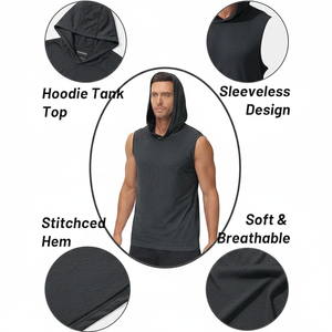 <b>Red</b> Hooded Sleeveless <b>Tank</b> <b>Top</b> Men Sports Training Muscle Shirt Casual Wear - Product Image 3