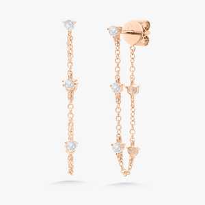 Lab Grown Diamond Station Earrings Pave Set 28mm Bezel 14K Gold Delicate Hanging Dangle Drop Chain Earring <b>Round</b> Cut For Women - Product Image 5