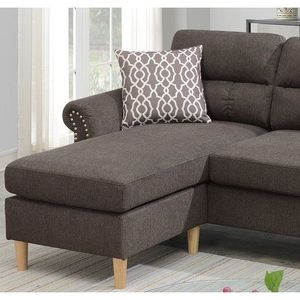 Divano Sezionale Reversibile in Polifibra Color Tan con Chaise Longue, Cuscini Morbidi e Borchie Decorative per Soggiorno - Product Image 6