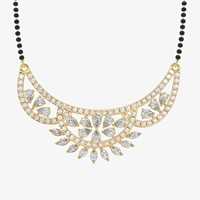 Collier Mangalsutra en Diamant de Laboratoire, Or Massif, Fusion Traditionnelle Moderne, Chaîne Sacrée Perlée Noire