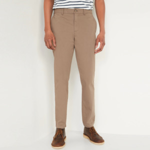 Pantalon chino pour homme en coton/élasthanne, coupe droite, kaki, décontracté, taille mi-haute, braguette boutonnée, devant plat, poches latérales, tissu tricoté - Product Image 1