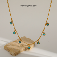 Collier pendentif en zircon en acier inoxydable plaqué or avec chaîne perlée pour femme, idéal pour le quotidien ou comme cadeau