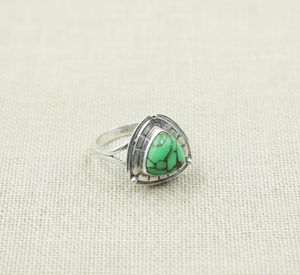 Bague triangle en cuivre vert turquoise, argent sterling 925, plaqué or rose et or jaune, bijoux bohèmes faits à la main pour cadeau de Noël - Product Image 4