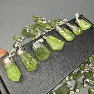 Wholesale Natural Peridot Pendant Necklace 925 Sterling Silver Cap <b>Raw</b> <b>Crystal</b> Gemstone Jewellery - Product Image 3
