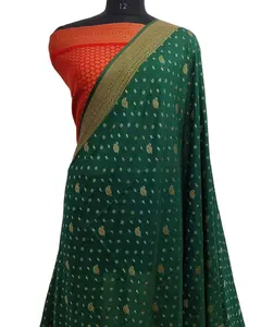 Banarasi dâu lụa mềm Saree xu hướng thiết kế tương phản pallu và tương phản Áo lông như lụa thô mềm
