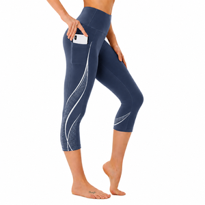Women's Olive Green <b>High</b> Waist Full-Length Yoga Leggings with Side Pockets Four-Way Stretch Seamless Elastic Waist Activewear - Product Image 5