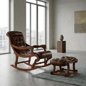 Sedia a <span class=keywords><strong>dondolo</strong></span> classica francese in legno massello trapuntata con poggiapiedi per lounge di hotel boutique, seduta d'accento personalizzata FF&E OEM ODM - Product Image 1