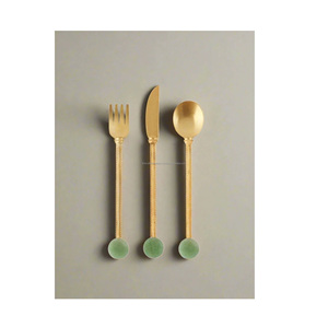 Juego de cubiertos de acero de diseño único, utensilios de cocina modernos ligeros, juego de cubiertos dorados para servir alimentos en eventos más vendidos - Product Image 3
