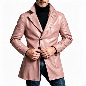 <b>Men</b> Faux <b>Leather</b> <b>Blazer</b> Mid Length Casual Slim Jacket Fit Formal Business Daily Windproof Coat Travel Autumn Wear - Product Image 4