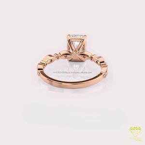 Anillo de Compromiso de Moissanita con Corte Redondo, Oro Blanco, Halo Oculto, Banda Pavé, Anillo Solitario Nupcial, Elegante Anillo de Promesa de Boda - Product Image 3