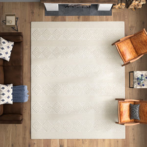 Gorgeous Hot Selling Textured Ivory Geometric Area Rug - Off-White Diamond Pattern Wool Carpet Absorbent and Washable for Home - Product Image 5