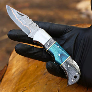 Cuchillo de caza de bolsillo de acero de alto carbono de grado industrial premium de alta gama 2026 con mango de madera, patrón único, ODM, marca corta - Product Image 4