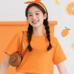 Camiseta Naranja de Punto 95% Algodón, Casual/Streetwear/Beachwear, Transpirable y Ecológica, para Mujer, Verano/Primavera - Product Image 1