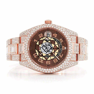 Luxury Men's Diamond <b>Watch</b> Yellow Gold Square <b>Case</b> Mechanical Movement Sapphire Crystal Analog Dial Deployment Clasp 42mm - Product Image 1
