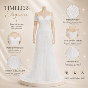 Luxury White Off Shoulder Lace Wedding Gown for Women Sweetheart Neck Bridal Dress Elegant A Line Reception Ceremony Maxi Dress - Product Image 5