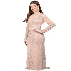 Robe de soirée sirène élégante rose poudré, illusion transparente, manches longues, sequins, robe de cérémonie de luxe, robe de invitée de mariage - Product Image 3