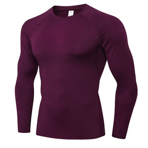 Men's Purple Long Sleeve Compression Shirt Quick Dry Slim Fit Sporty O-Neck Base <b>Layer</b> Training <b>Top</b> Knitted Polyester - Product Image 1