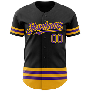Maillot de baseball sublimé personnalisé pour homme, uniforme d'équipe de performance à rayures noires et jaunes, avec nom et numéro personnalisés, bouton athlétique - Product Image 2