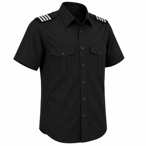 Chaqueta de Uniforme Negra Premium de Manga Corta, Poliéster/Algodón, Verano, para Capitán de Avión, con Epaulettes, Ropa de Trabajo Profesional para Tripulación de Aviación - Product Image 2