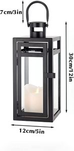 <b>Small</b> Black Candle <b>Lantern</b> Metal Tempered Glass Candle Holder for Garden Home Decoration <b>Lantern</b> Candle Holder - Product Image 3