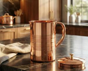 Ensemble de carafes en cuivre haut de gamme pour servir l'eau, ensemble métallique réutilisable avec verres, vaisselle durable et réutilisable pour la cuisine et la salle à manger - Product Image 4