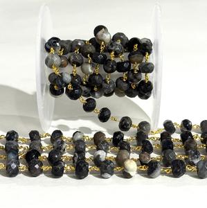 Cadena de cuentas de piedra natural dendrítica de 8 mm, cadena de rosario envuelta en alambre chapado en oro, suministros para hacer joyas DIY - Product Image 2
