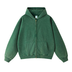 Men's Hooded Zip-Up French Terry Anti-Wrinkle Winter Regular Fit Front Logo Pocket Breathable Knitted Sweatshirt - Product Image 4