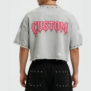 เสื้อยืดโอเวอร์ไซส์พิมพ์ลายกราฟิกแบบกำหนดเองสำหรับทุกเพศ พร้อมกางเกงขาสั้น ผ้าฝ้าย 100% คุณภาพพรีเมียม พิมพ์ลาย DTF ชุดประดับคริสตัลแบบดิสเทรส - Product Image 2