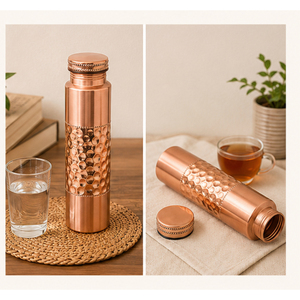 <b>Bulk</b> Pure Solid Copper Eco-friendly <b>Water</b> <b>Bottle</b> Hammered Design -Proof Indian Copperware Customizable Logo Luxury Gifting - Product Image 3