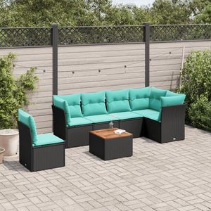 Juego de Sofás de Patio de 7 Piezas en Poliratán Negro con Cojines, Elegantes Conjuntos de Jardín - Product Image 1