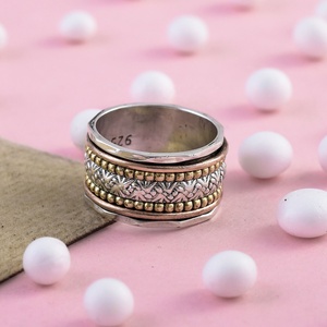 Wholesale Three Tone 925 Sterling <b>Silver</b> Gold Plated Spinner <b>Ring</b> for Women <b>Men</b> Handmade Meditation Band Fine Jewelry Religious - Product Image 1